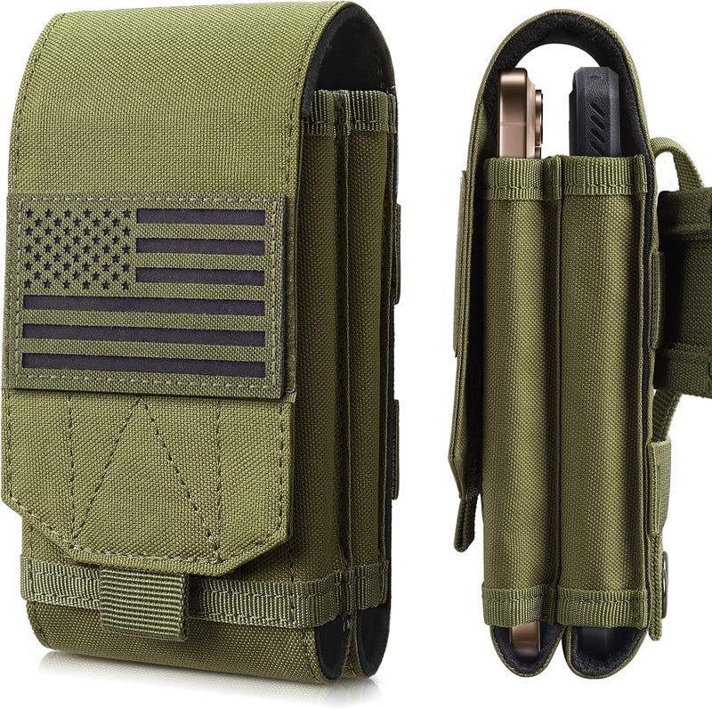 RXW Molle Phone Pouch Tactical Phone Holster Universal Dual Cell Phone Holder Utility EDC Pouch with US Flag Patch - Image 1